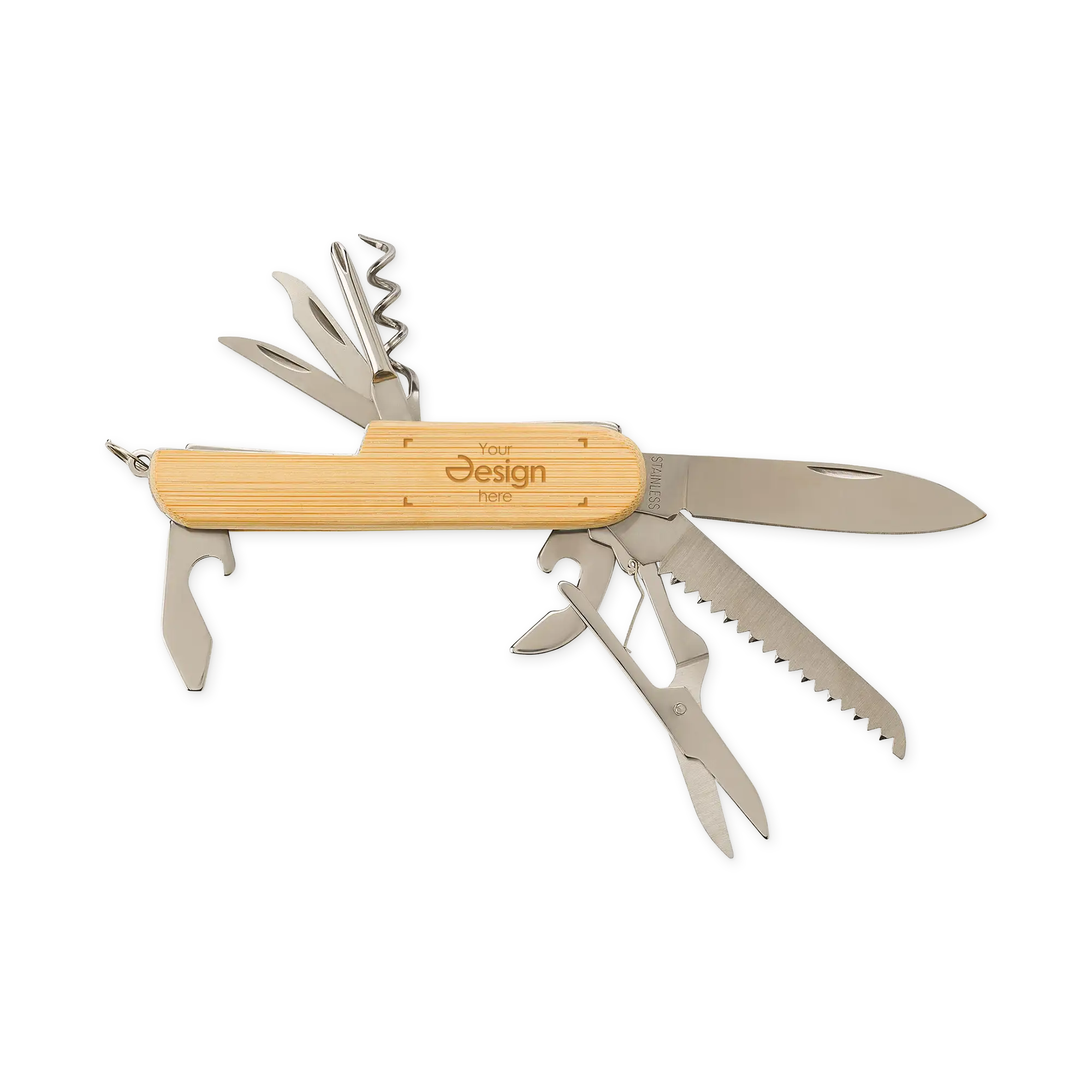 Bamboe zakmes Tess – 9 functies | Sleutelhanger | Natuurlijke uitstraling | Lichtgewicht