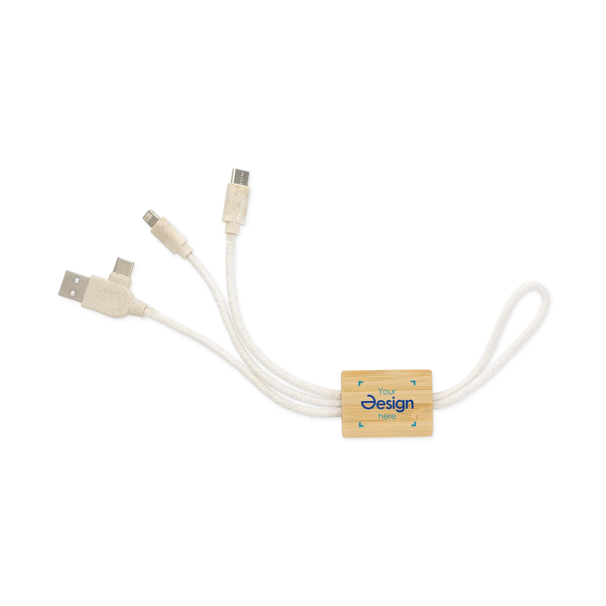 Sleutelhanger Dania – USB-oplader | USB-A | USB-C | Lightning | Bamboe & katoen