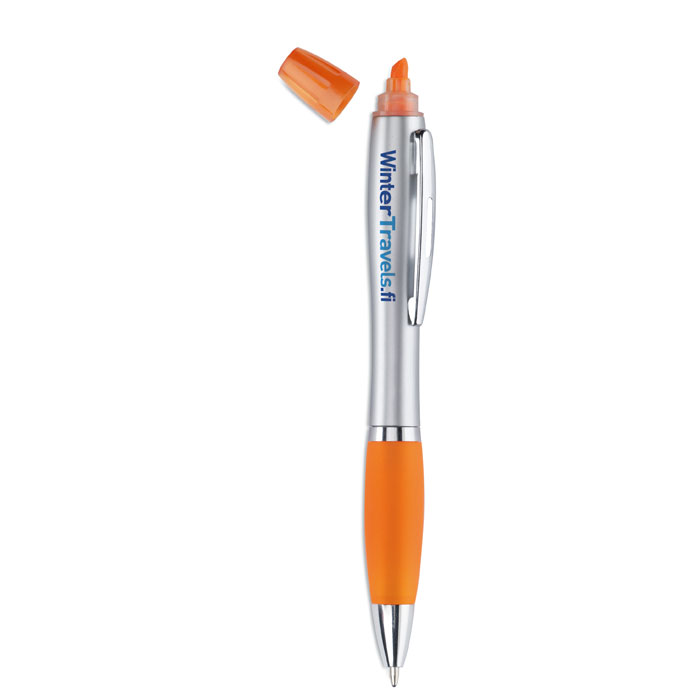 Balpen 2 in1 - markeerstift & balpen | plastic | blauwe inkt
