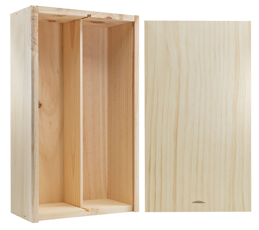 Wijnkist Daan - 2 vaks | Dikwandig Hout | Schuifdeksel | Duurzaam PEFC