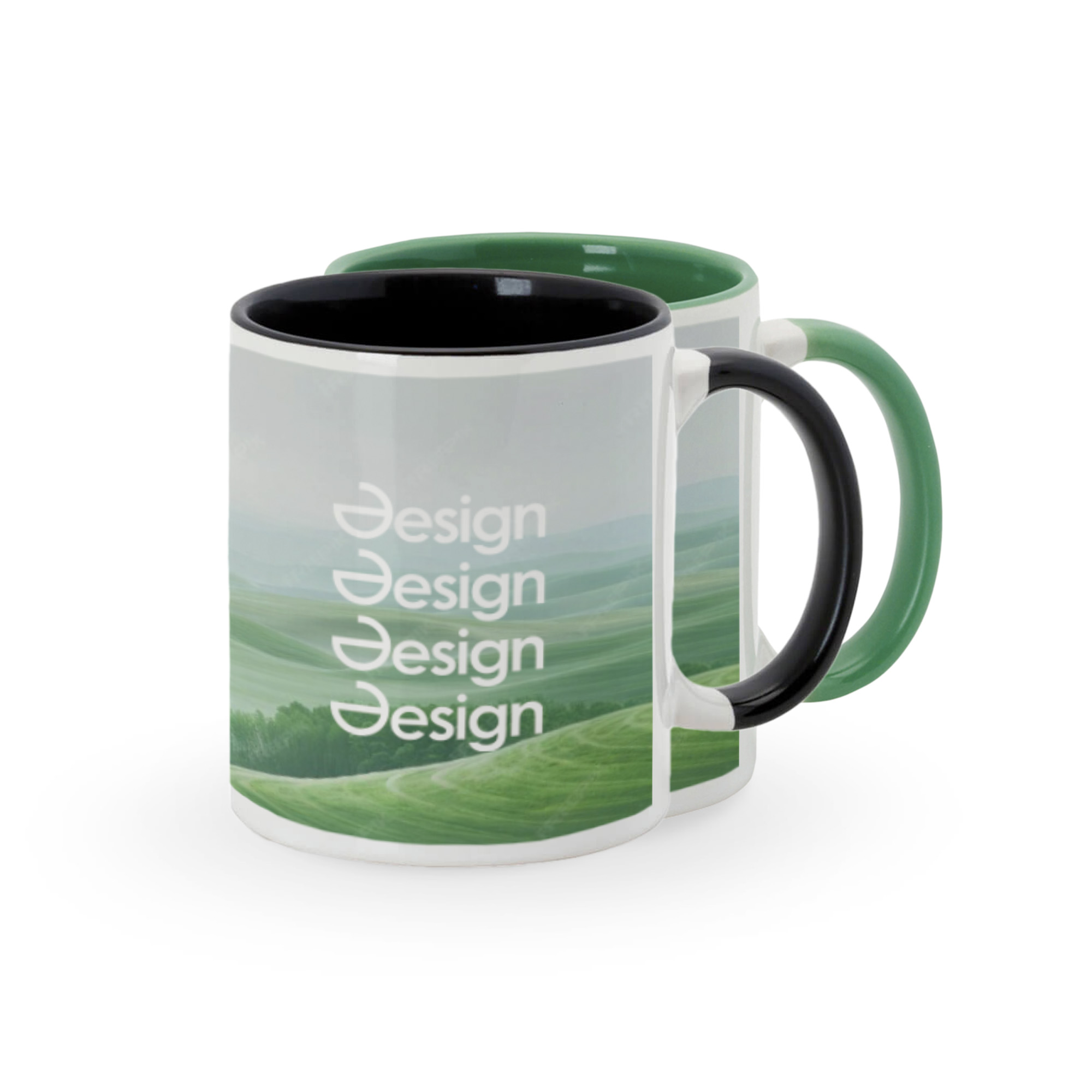 Fotomok Split - 350 ml | Wit + gekleurd handvat | Bedrukking rondom