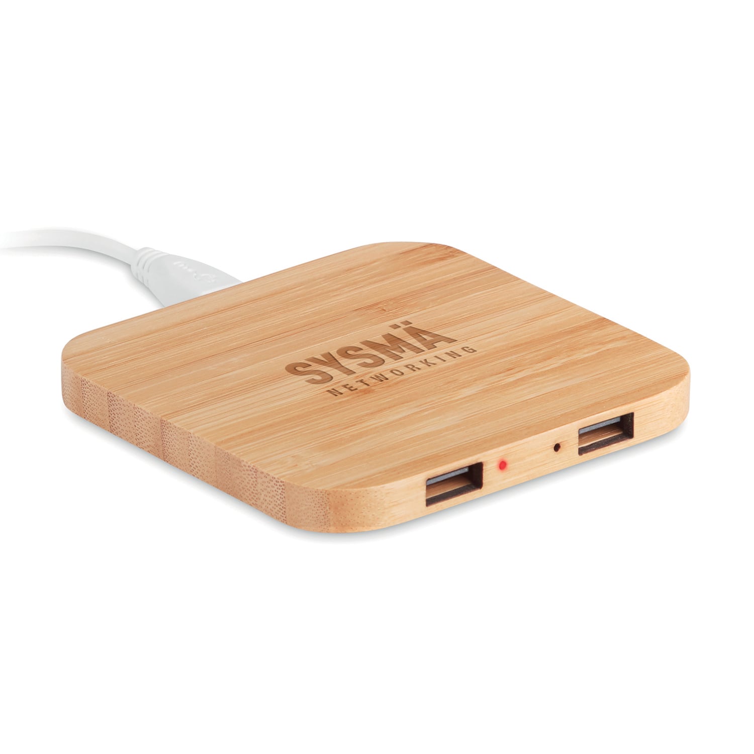 Oplader Izzy - Draadloos | Bamboe | 2 poorten | USB poort