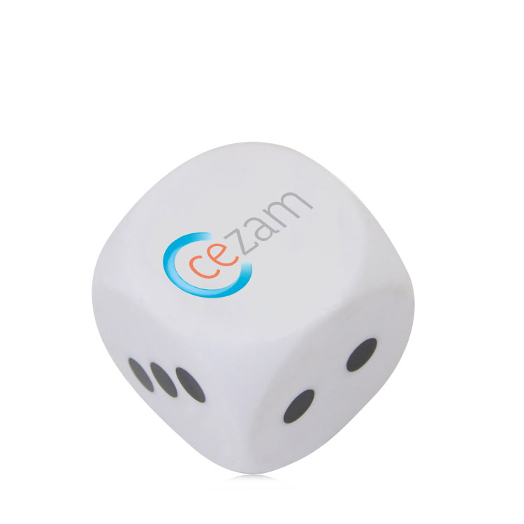 Witte dobbelsteen Domi  - 16 mm | Kunststof | Een zijde bedrukt