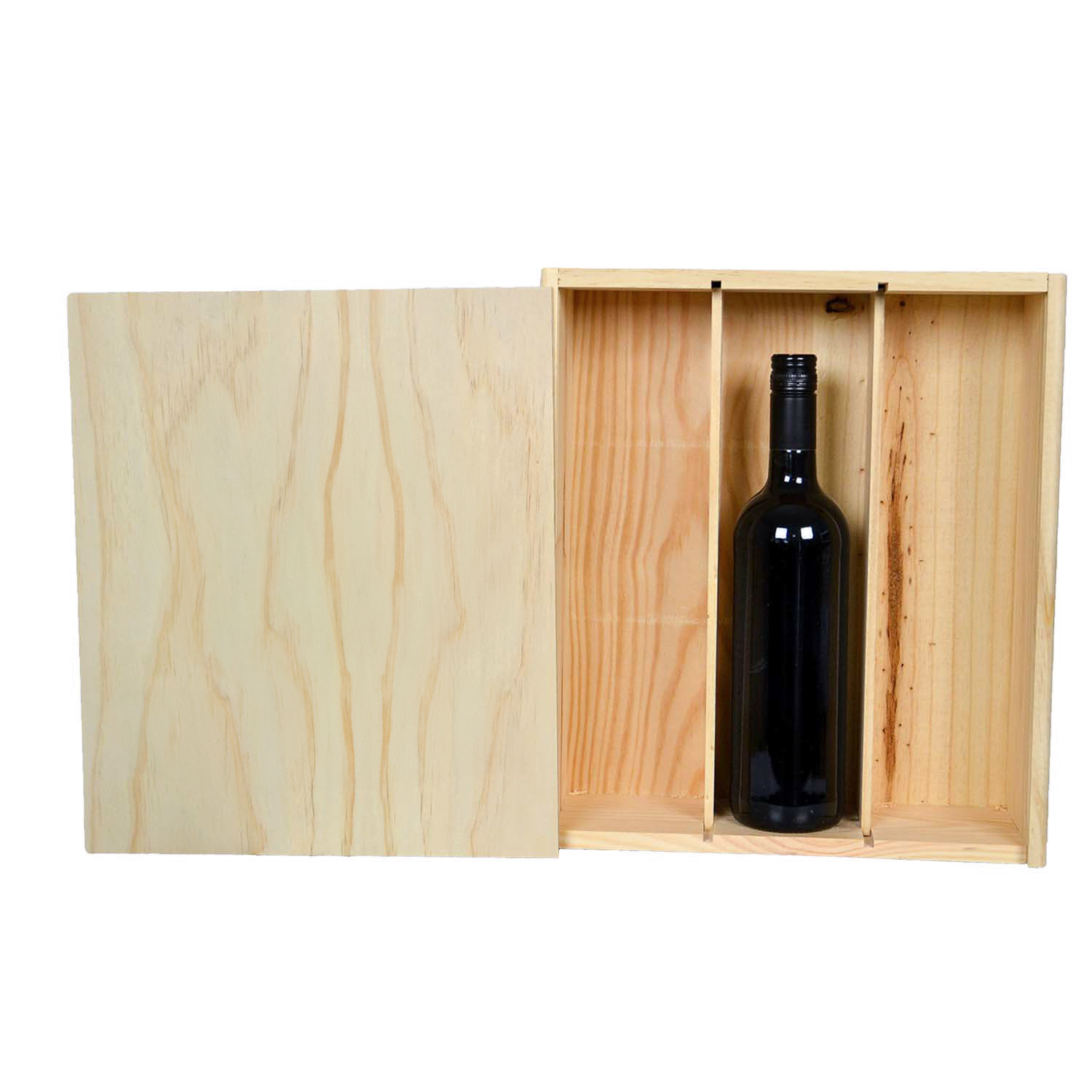 Wijnkist Lode - 3 vakken | Dikwandig Hout | Schuifdeksel | Duurzaam PEFC