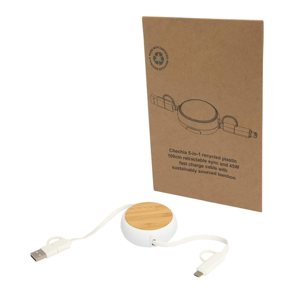 5-in-1 oplaadkabel Luuk – 100 cm | Gerecycled plastic | Snelladen 45W | Data-sync