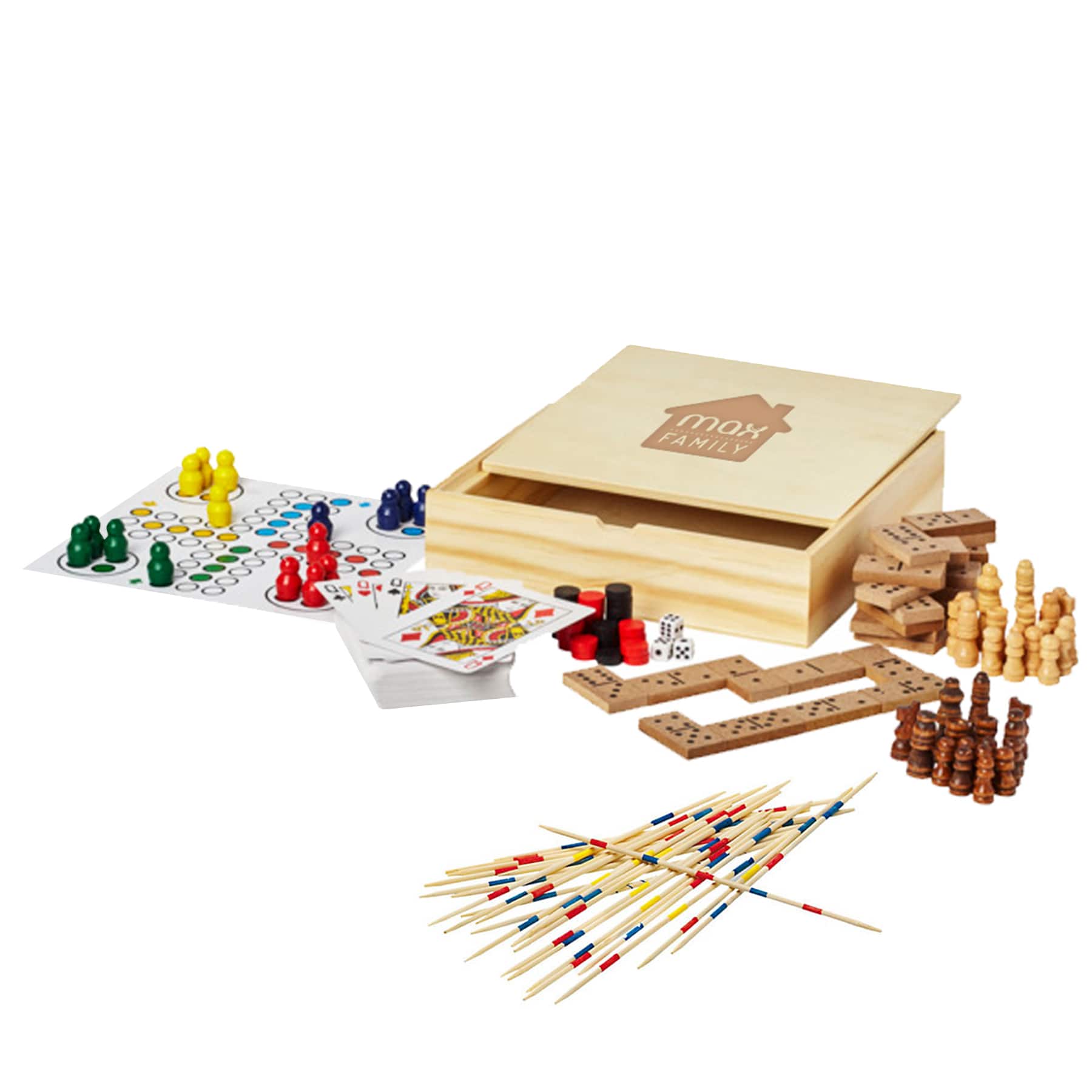 Speelset - 8 spellen | Hout | Gravure en tot 4 kleuren bedrukking