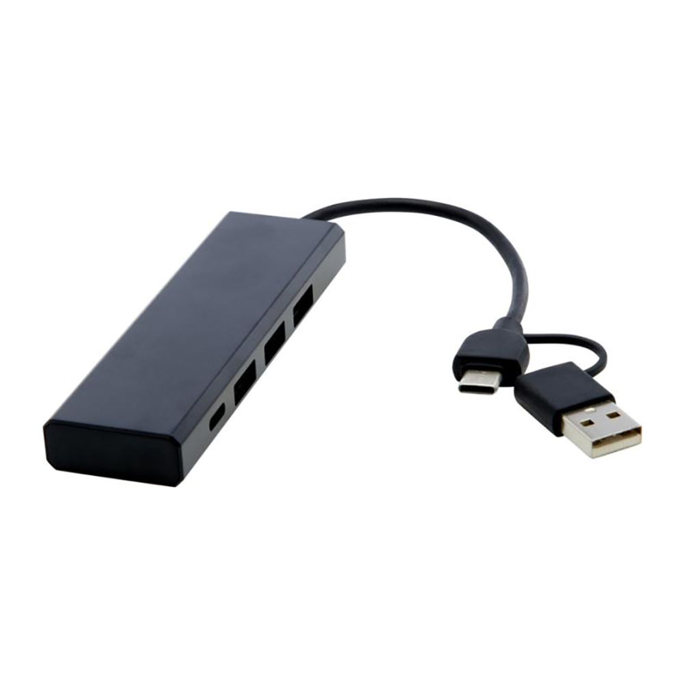 USB 2.0 hub - Gerecycled aluminium | 3 poorten | 1 Type-C poort