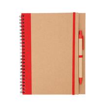 Ringband notitieboekje met pen | A5 | Gerecycled karton en FSC papier | 153437 Rood