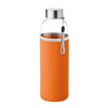 Glazen fles in tasje | 500 ml | Bedrukking op tas of gravering op dop | 8769358 Orange