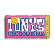 Tony's chocolonely reep | 180 gram | Eigen design op de wikkel | Veel smaken | Max073 Wit framboos knettersuiker
